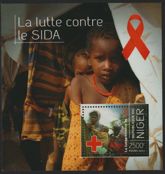 Niger Republic 2013 The Fight Against AIDS perf m/sheet containing 1 value unmounted mint, stamps on diseases.aids, stamps on red cross, stamps on 