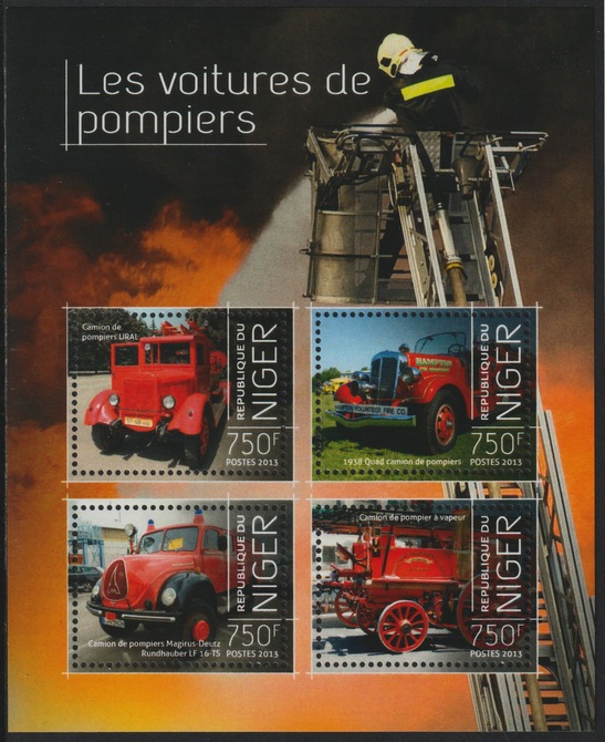 Niger Republic 2013 Fire Fighting perf sheet containing 4 values unmounted mint, stamps on fire