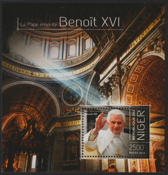 Niger Republic 2013 Pope Benedict perf m/sheet containing 1 value unmounted mint, stamps on , stamps on  stamps on personalities, stamps on  stamps on religion, stamps on  stamps on pope