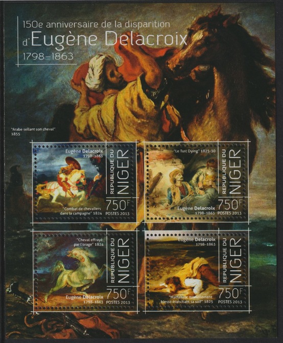 Niger Republic 2013 Eugene Delacroix perf sheet containing 4 values unmounted mint, stamps on , stamps on  stamps on personalities, stamps on  stamps on arts, stamps on  stamps on delacroix