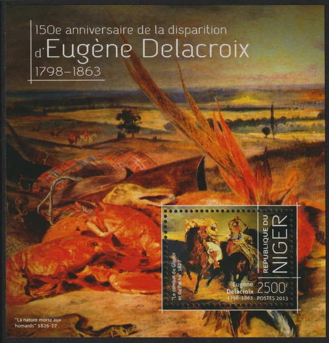 Niger Republic 2013 Eugene Delacroix perf m/sheet containing 1 value unmounted mint, stamps on personalities, stamps on arts, stamps on delacroix