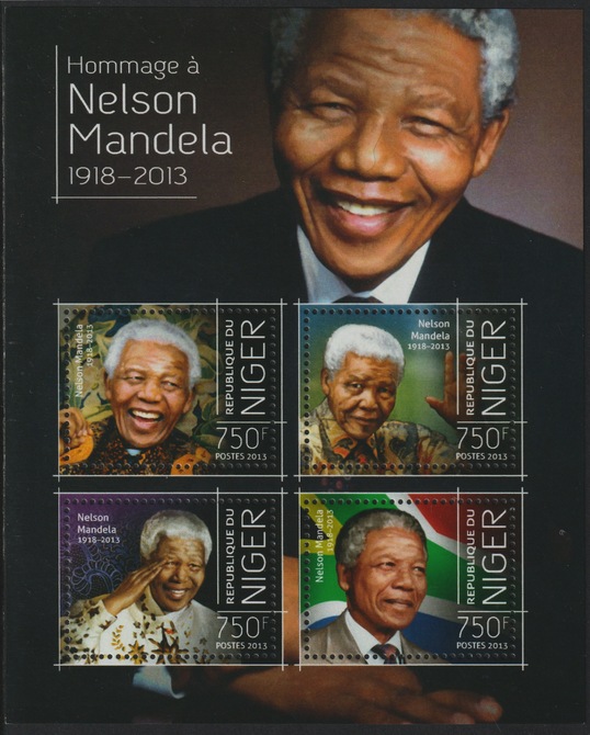 Niger Republic 2013 Nelson Mandela perf sheet containing 4 values unmounted mint, stamps on personalities, stamps on mandela