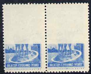 Turkey 1950 Youth Union 20k horiz pair with part offset on reverse unmounted mint & most striking, SG1424, stamps on 