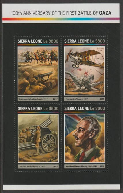 Sierra Leone 2017 First Battle of Gaza 100th Anniv perf sheetlet containing 4 values unmounted mint, stamps on battles, stamps on  ww1 , stamps on gaza, stamps on aviation, stamps on militaria