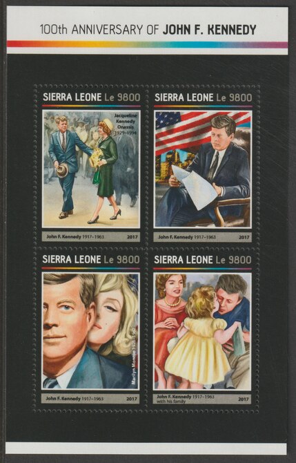 Sierra Leone 2017 John F Kennedy 100th Birth Anniv perf sheetlet containing 4 values unmounted mint, stamps on kennedy, stamps on us presidents, stamps on marilyn