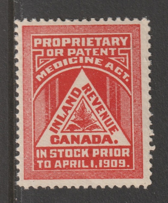 Cinderella - Canada c1909 Inland Revenue Medicine Act perforated label unmounted mint, stamps on cinderellas, stamps on finance