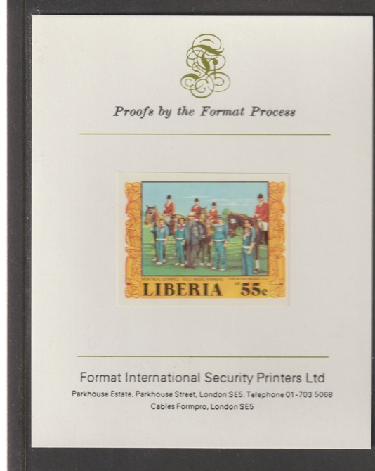 Liberia 1977 Montreal Olympics - Equestrian Gold Medal Winners 55c iimperf mounted on Format International proof card, as SG 1318, stamps on , stamps on  stamps on olympics, stamps on  stamps on equestrian, stamps on  stamps on horses