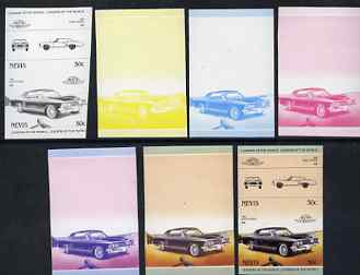 Nevis 1985 Buick 1963 Riviera 50c (Leaders of the World) set of 7 imperf progressive colour proofs in se-tenant pairs comprising the 4 basic colours plus 2, 3 and all 4-colour composites (couple slightly cut into), stamps on , stamps on  stamps on cars, stamps on  stamps on buick