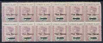 Leeward Islands 1902 QV 1d on 7d block of 10 (5x2) one stmp with 'One Ponny' variety, fine with 9 stamps unmounted mint SG19, stamps on , stamps on  stamps on , stamps on  stamps on  qv , stamps on  stamps on 