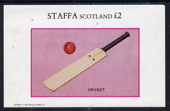 Staffa 1982 Sport Accessories (Cricket Bat) imperf deluxe sheet (£2 value) unmounted mint, stamps on cricket   sport