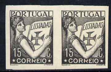 Portugal 1931 Lusiad 15c black imperf pair on gummed paper, unmounted mint as SG 839, stamps on literature, stamps on poetry, stamps on explorers