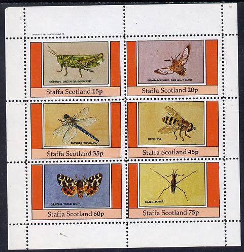 Staffa 1982 Insects (Grasshopper, Tiger Moth etc) perf set of 6 values (15p to 75p) unmounted mint, stamps on , stamps on  stamps on insects, stamps on  stamps on dragonflies