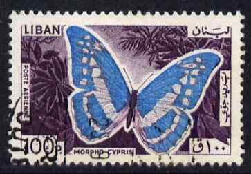 Lebanon 1965 Blue Morpho Butterfly 100p fine commercial used SG879, stamps on butterflies