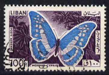 Lebanon 1965 Blue Morpho Butterfly 100p fine commercial used SG879, stamps on , stamps on  stamps on butterflies