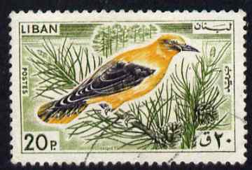 Lebanon 1965 Golden Oriole 20p fine commercial used SG871, stamps on , stamps on  stamps on birds