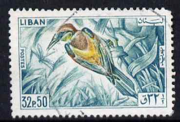 Lebanon 1965 European Bee-Eater 32p50 fine commercial used SG872, stamps on , stamps on  stamps on birds