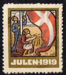 Cinderella - Denmark 1919 Christmas seal unused without gum, stamps on christmas, stamps on flags