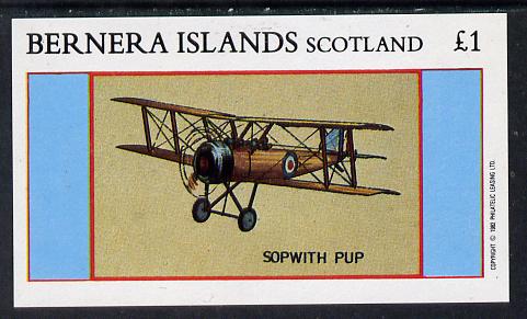 Bernera 1982 Aircraft #12 (Sopwith Pup) imperf souvenir sheet (£1 value) unmounted mint, stamps on aviation