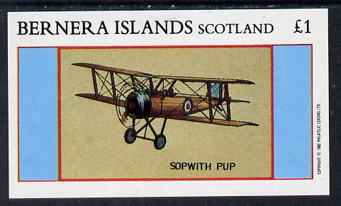 Bernera 1982 Aircraft #12 (Sopwith Pup) imperf souvenir sheet (Â£1 value) unmounted mint, stamps on , stamps on  stamps on aviation