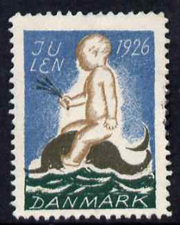 Cinderella - Denmark 1926 Christmas seal (Boy riding a Dolphin) unused without gum, stamps on , stamps on  stamps on christmas, stamps on  stamps on whales, stamps on  stamps on dolphins