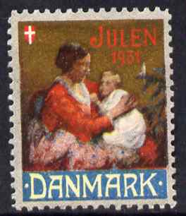 Cinderella - Denmark 1931 Christmas seal unused without gum, stamps on christmas, stamps on 