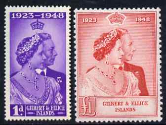 Gilbert & Ellice Islands 1949 KG6 Royal Silver Wedding set of 2 unmounted mint SG 57-8, stamps on , stamps on  stamps on royalty, stamps on  stamps on silver wedding, stamps on  stamps on  kg6 , stamps on  stamps on 
