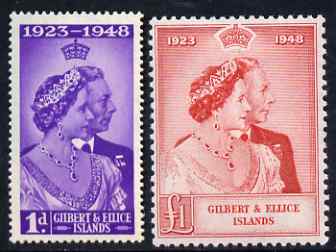 Gilbert & Ellice Islands 1949 KG6 Royal Silver Wedding set of 2 unmounted mint SG 57-8, stamps on , stamps on  stamps on royalty, stamps on  stamps on silver wedding, stamps on  stamps on  kg6 , stamps on  stamps on 