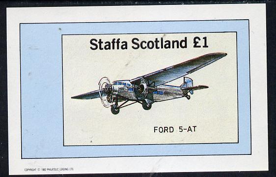 Staffa 1982 Aircraft #4 (Ford 5-AT) imperf souvenir sheet (£1 value) unmounted mint, stamps on aviation