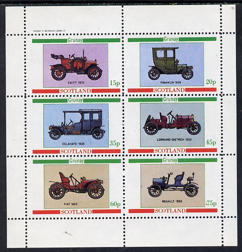 Grunay 1982 Vintage Cars (Swift 1910, Franklin 1908 etc) perf set of 6 values (15p to 75p) unmounted mint, stamps on cars, stamps on fiat, stamps on renault, stamps on swift, stamps on franklin