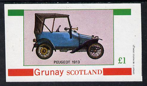 Grunay 1982 Vintage Cars (Peugeot 1913) imperf souvenir sheet (£1 value) unmounted mint, stamps on cars, stamps on peugeot