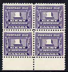 Canada 1933-34 Postage Due 1c block of 4 unmounted mint, SG D14, stamps on 