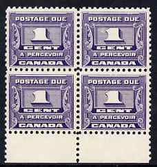 Canada 1933-34 Postage Due 1c block of 4 unmounted mint, SG D14, stamps on , stamps on  stamps on canada 1933-34 postage due 1c block of 4 unmounted mint, stamps on  stamps on  sg d14