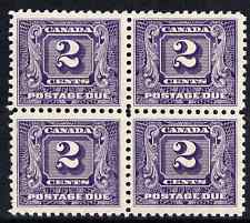 Canada 1930-32 Postage Due 2c block of 4, 3 stamps unmounted, SG D10, stamps on , stamps on  stamps on canada 1930-32 postage due 2c block of 4, stamps on  stamps on  3 stamps unmounted, stamps on  stamps on  sg d10