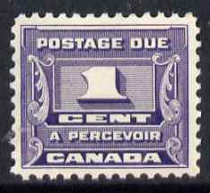 Canada 1906-28 Postage Due 1c mint but gum thinned in few places, SG D1, stamps on , stamps on  stamps on canada 1906-28 postage due 1c mint but gum thinned in few places, stamps on  stamps on  sg d1