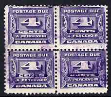 Canada 1933-34 Postage Due 4c block of 4 commercially used SG D16, stamps on , stamps on  stamps on canada 1933-34 postage due 4c block of 4 commercially used sg d16