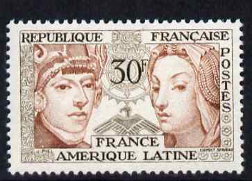 France 1956 France-Latin American Friendship 30f unmounted mint, SG 1285, stamps on , stamps on  stamps on personalities, stamps on  stamps on royalty