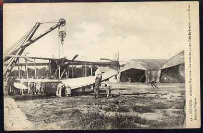 Postcard - Bizerte unused black & white card inscribed Aviation maritime - La mise au point dun hydravion avant le vol, stamps on aviation, stamps on flying boats