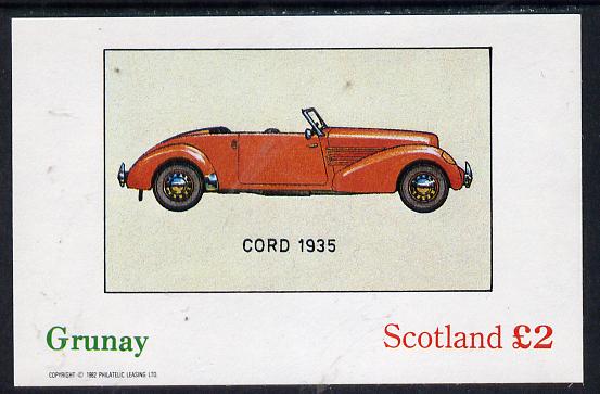 Grunay 1982 Early Cars (Cord 1935) imperf deluxe sheet (£2 value) unmounted mint, stamps on cars