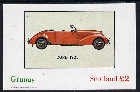 Grunay 1982 Early Cars (Cord 1935) imperf deluxe sheet (Â£2 value) unmounted mint, stamps on , stamps on  stamps on cars