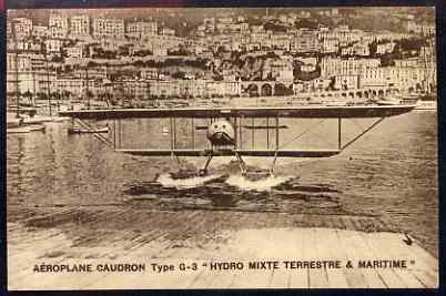 Postcard - Caudron unused sepia card inscribed Aeroplane Caudron Type G-3 Hydro Mixte Terrestre & Maritime, stamps on aviation, stamps on flying boats