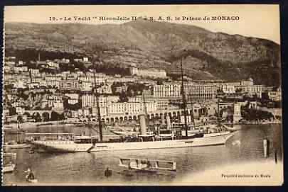 Postcard - Monaco unused sepia card inscribed Le Yacht Hirondelle a SAS le Prince de Monaco, stamps on aviation, stamps on flying boats, stamps on ships