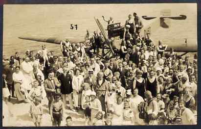 Postcard - unused sepia card showing Sea Plane on beach, stamps on aviation, stamps on flying boats