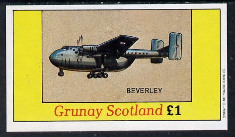Grunay 1982 Aircraft #1 (Beverley) imperf souvenir sheet (£1 value) unmounted mint, stamps on aviation