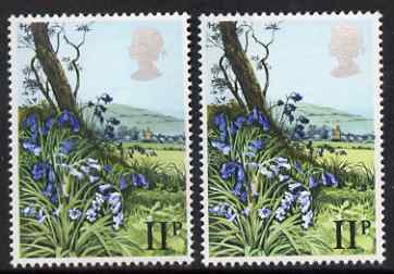 Great Britain 1979 Spring Wild Flowers 11p Bluebell with Queen's head shifted 2mm to left (plus normal, both unmounted mint SG 1081var, stamps on , stamps on  stamps on flowers