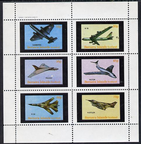 Bernera 1982 Aircraft #13 (Canberra, B-52, Vulcan, F-111 etc) perf set of 6 values (15p to 75p) unmounted mint