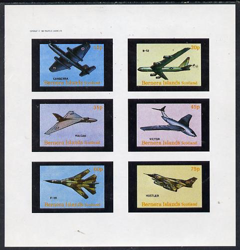 Bernera 1982 Aircraft #13 (Canberra, B-52, Vulcan, F-111 etc) imperf set of 6 values (15p to 75p) unmounted mint, stamps on , stamps on  stamps on aviation