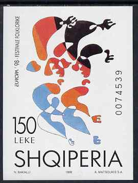 Albania 1998 Europa - National Festivals imperf m/sheet unmounted mint, SG MS 2690, stamps on europa, stamps on dancers, stamps on dancing