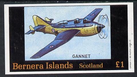 Bernera 1982 Aircraft #13 (Gannet) imperf souvenir sheet (£1 value) unmounted mint, stamps on aviation