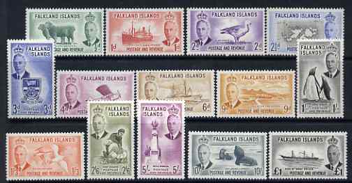 Falkland Islands 1952 KG6 full face definitive set complete 1/2d to \A31 lightly mounted mint, SG172-85 , stamps on 