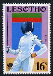 Lesotho 1988 Olympic Games 16s Fencing the unissued stamp (showing the obsolete Lesotho flag) unmounted mint and rare (see note after SG 842, stamps on , stamps on  stamps on sport, stamps on  stamps on olympics, stamps on  stamps on fencing